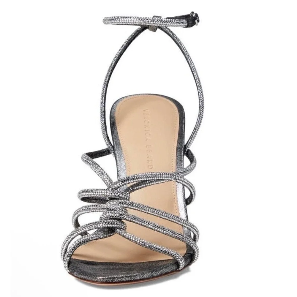 Veronica Beard‎ Aneesha Crystal Gunmetal Strappy Heel Sandals Sz 8.5 $450